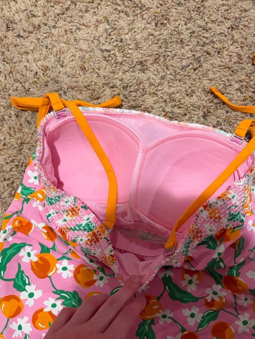 Draper James x Lands End Tankini Top Pink Cherry Floral Tie Shoulder Smocked